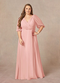 Azazie Bronwyn Kleider für die Brautmutter A-Linie V-Hals Gerüscht Chiffon Kleid Rosettenrosa image6