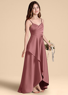 Azazie Prisha Junior Jurk van Stretch Satijn met A-Lijn Geplooid Amethist image1