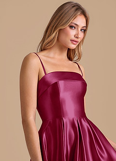 Azazie Lucienne Bridesmaid Dresses Burgundy A-Line Pleated Metallic Satin Dress image7
