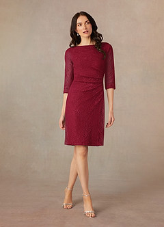 Azazie Lola Mother of the Bride Dresses Burgundy Sheath Lace Dress image1