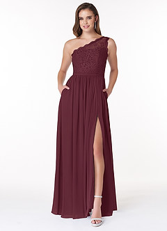 Azazie Demi Brautjungfernkleider A-Linie One-Shoulder Chiffon Kleid Cabernetrot image1