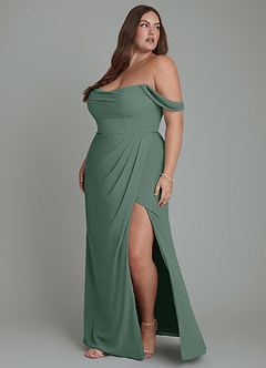 Azazie Johana Bridesmaid Dresses Sea Moss Mermaid Off the Shoulder Chiffon Convertible Dress image12