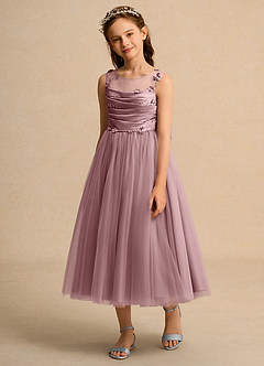 Azazie Snowball Girl Jurken voor bloemenmeisjes Baljurk Jurk van Tule Geplooid Stoffige Roos image5