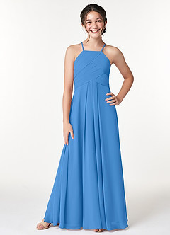 Azazie Ginger Junior A-Linie Plissee Chiffon Kleid Blauhäher image1
