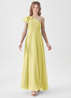 Azazie Arabella Junior Abito A-Line in Chiffon Increspato Sorbetto Al Limone image5