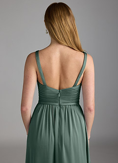 Azazie Chanel Bridesmaid Dresses Sea Moss A-Line Pleated Stretch Satin Dress image4