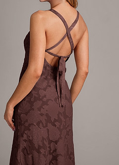 Azazie Aliza Final Sale Espresso A-Line Floral Burnout Dress image6