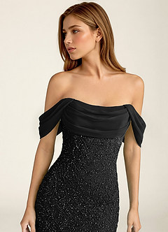 Elowencyn Black Beading Mesh Satin Faced Chiffon Prom Dress image6