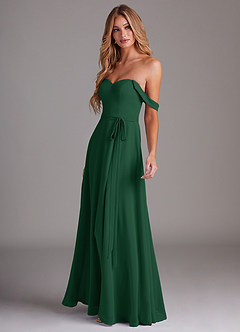 Azazie Aaron Final Sale Dark Green A-Line Off the Shoulder Chiffon Convertible Dress image5