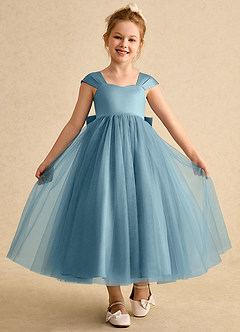 Azazie Chickadee Flower Girl Dresses Moody Blue Ball-Gown Sweetheart Neckline Matte Satin Dress image4