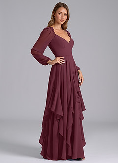Azazie Karan Bridesmaid Dresses Cabernet A-Line Long Sleeve Chiffon Dress image5