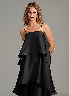 Azazie Azalea Bridesmaid Dresses Black A-Line Ruched Stretch Satin Dress image2