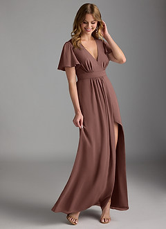 Azazie Zaniah Bridesmaid Dresses Espresso A-Line Chiffon Dress image6