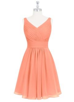 Azazie Grace Vente Finale Robe Trapèze en Mousseline de soie Plissée Coucher De Soleil image7