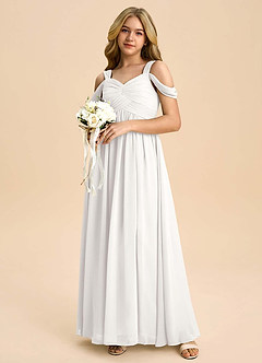 Azazie Lianne Junior White A-Line Off the Shoulder Chiffon Dress image1