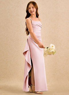 Azazie Cannoli Girls Formal Vestidos de florista Vestido Rosa Corado de Cetim elástico de Linha A com Plissado image5