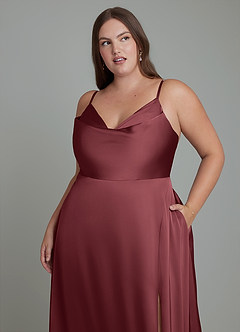 Azazie Sarella Brautjungfernkleider A-Linie Plissee Stretch-Satin Kleid Merlot image8