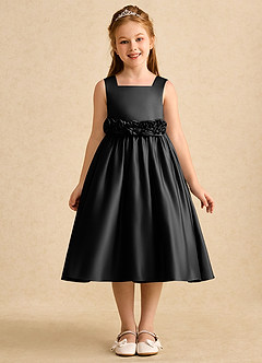 Azazie Peaches Flower Girl Dresses Black A-Line Bow Matte Satin Dress image1