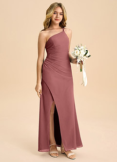 Azazie Eren Junior Vestido Ametista de Chiffon de Linha A com Plissado image3