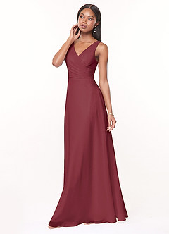 Azazie Nala Bridesmaid Dresses Merlot A-Line Pleated Chiffon Dress image3