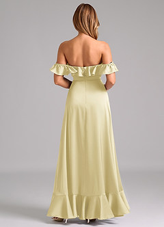 Azazie Lyra Robes de demoiselle d'honneur Robe Trapèze Convertible en Satin extensible Épaule décolletée Sorbet Citron image6