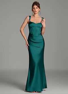 Azazie Mela Brautjungfernkleider Etui Korsett Stretch-Satin Kleid Pfau image5