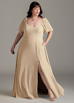 Azazie Chloe Robes de demoiselle d'honneur Robe Trapèze en Mousseline de soie Encolure en Forme de Cœur Champagne image9