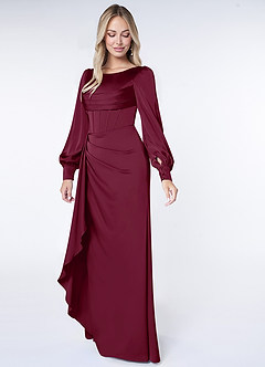 Azazie Raye Bridesmaid Dresses Mulberry Mermaid Long Sleeve Stretch Satin Dress image3
