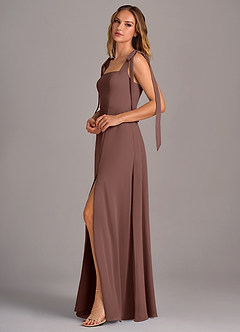 Azazie Debra Bridesmaid Dresses Espresso A-Line with Pockets Chiffon Convertible Dress image4