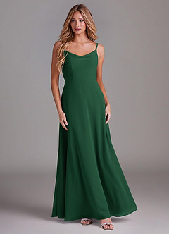 Azazie Daenerys Bridesmaid Dresses Dark Green A-Line Cowl Chiffon Dress image3