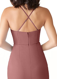 Azazie Ollie Brautjungfernkleider Etui Gestreift Stretch-Chiffon Kleid Wüstenrose image5