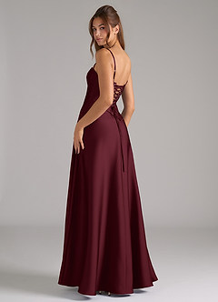 Azazie Valentine Bridesmaid Dresses Cabernet A-Line Corset Stretch Satin Dress image2