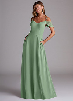Azazie Marley Bridesmaid Dresses Matcha A-Line Off the Shoulder Chiffon Convertible Dress image1