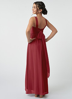 Azazie Kora Junior Pomegranate A-Line Pleated Chiffon Dress image4
