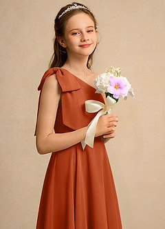 Azazie Guppy Girls Formal Flower Girl Dresses Burnt Orange A-Line One Shoulder Chiffon Dress image4