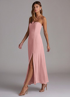 Azazie Wren Robes de demoiselle d'honneur Robe Trapèze en Mousseline de soie Sans bretelles Rose Poussiéreuse image3