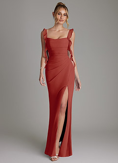 Azazie Jessamine 신부 들러리 드레스 인어 코르셋 쉬폰 바닥 길이 드레스 image1