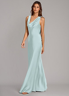 Azazie Cheryl Vestidos de damas de honor Vestido de Vidrio Marino de Satén Elástico de Corte Sirena image3