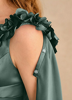 Azazie Rosita Girls Formal Robe Demoiselle D'honneur Fillette Robe Trapèze en Satin extensible Plissée Mousse De Mer image6