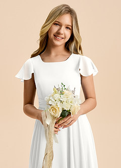 Azazie Cady Junior A-Linie Plissee Chiffon Kleid Weiß image8