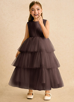 Azazie Marshmallow Flower Girl Dresses Ganache Ball-Gown Bow Tulle Dress image5