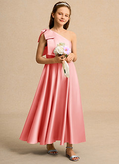 Azazie Guppy Junior Formal Flower Girl Klänningar Klä A-Line i Matt satäng Ena axeln image1