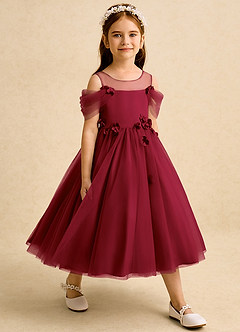 Azazie Juni Flower Girl Dresses Burgundy Ball-Gown Pleated Tulle Dress image6