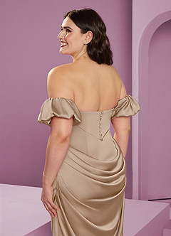 Barbie ♥ Azazie Brautjungfernkleider Wandelbar Etui Schulterfrei Stretch-Satin Kleid Taupe image17