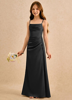 Azazie Shyla Girls Formal Sukienki dla dziewczynek sypiących kwiaty Osłona Pofałdowany Satyna elastyczna Długość podłogi Sukienka image3