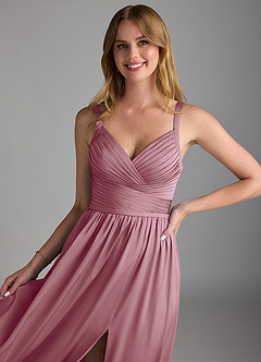 Azazie Chanel Bridesmaid Dresses Vintage Mauve A-Line Pleated Stretch Satin Dress image3