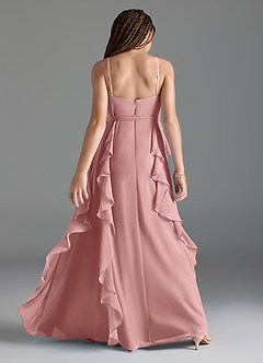 Azazie Peyton Junior Vestido de Rosa Polvorienta de Gasa de Corte En A con Volantes en cascada Cuello en V image5
