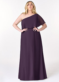 Azazie Lizzy Bridesmaid Dresses Plum A-Line One Shoulder Chiffon Dress image8