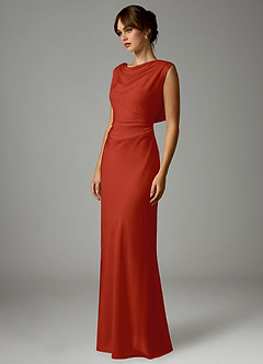 Azazie Kieryn Bridesmaid Dresses Rust Mermaid Pleated Stretch Satin Dress image3