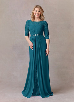Azazie Leonine Mother of the Bride Dresses Ink Blue A-Line Scoop lace Chiffon Dress image3